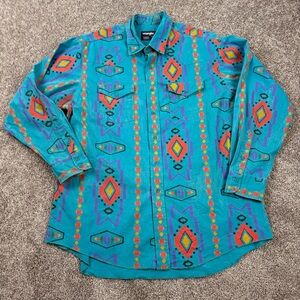 Vintage Wrangler Brushpopper Western Shirt 18-35 XL Aztec Southwest Print USA